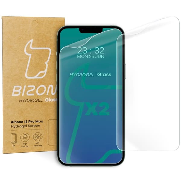 Bizon Glass Hydrogel skærmbeskytter, iPhone 13 Pro Max, 2 stk.