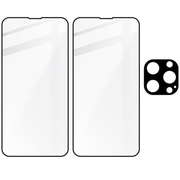 Bizon Glass Edge karkaistu lasi - 2 kpl + linssisuoja, iPhone 13 Pro, musta