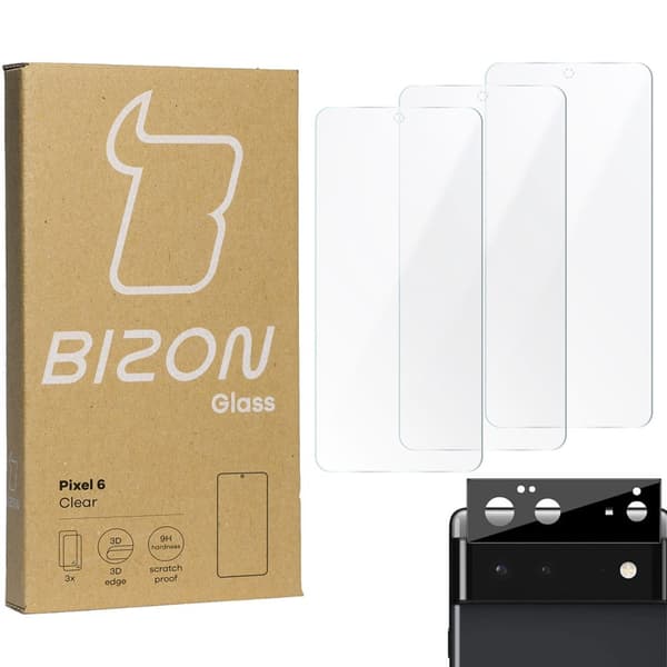 Bizon Glass Kirkas karkaistu lasi - 3 kpl + linssi, Google Pixel 6