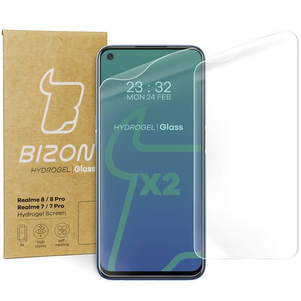 Bizon Glass Hydrogel Skärmskydd, Realme 7 / 7 Pro / 8 / Pro, 2 stycken
