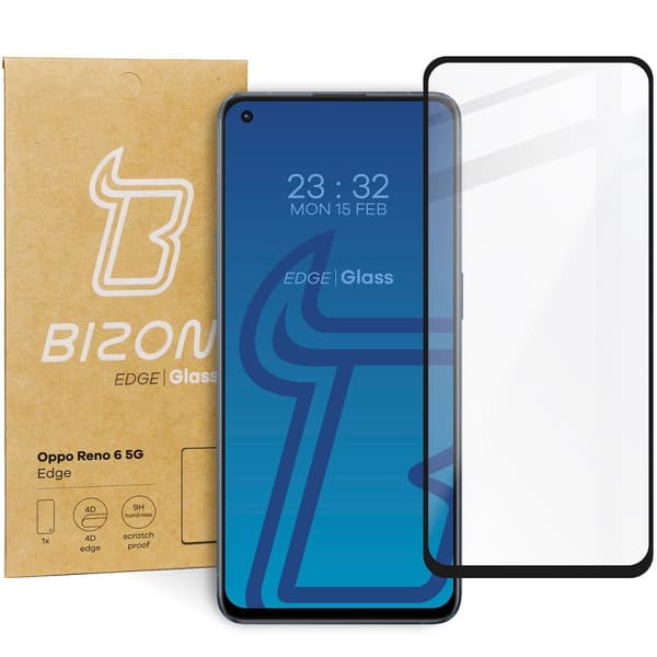 Bizon Glass Edge Härdat Glas för Oppo Reno 6 5G, Svart