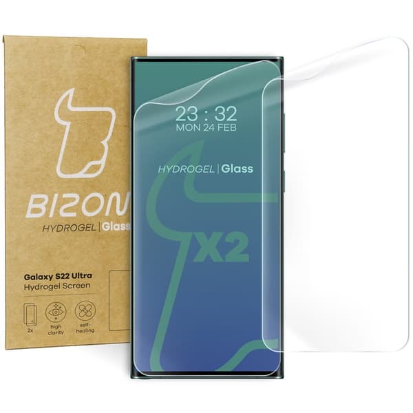 Bizon Glass Hydrogel skærmbeskytter, Galaxy S22 Ultra, 2 stk.