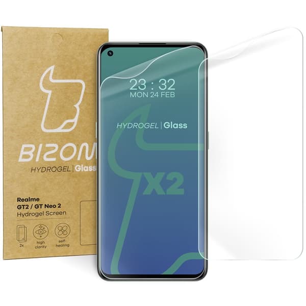 Bizon Glass Hydrogel Skärmskydd, Realme GT 2 / GT Neo 2 / GT Neo 3T, 2 stycken