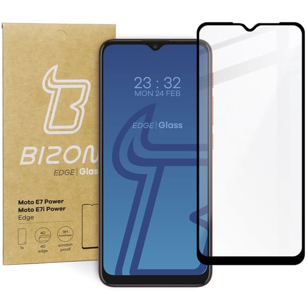 Bizon Glass Edge Härdat Glas för Moto E7 Power / E7i Power, Svart