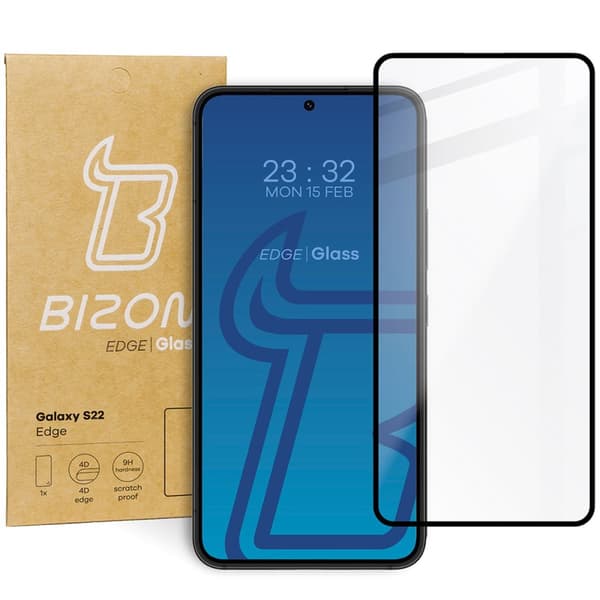 Bizon Glass Edge hærdet glas til Galaxy S22, sort