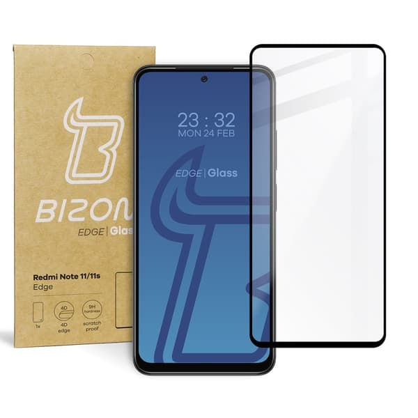 Bizon Glass Edge Härdat Glas för Redmi Note 11 / 11s, Svart