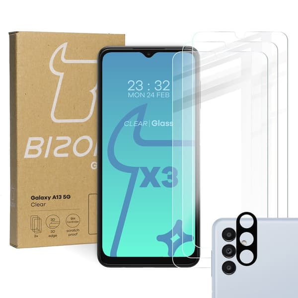 Bizon Glass Härdat Glas - 3 st + lins, Galaxy A13 5G