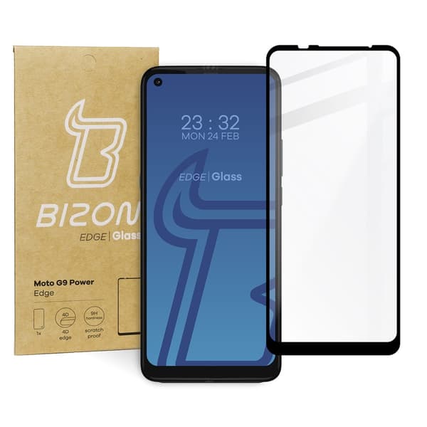 Bizon Glass Edge Härdat Glas för Moto G9 Power, Svart