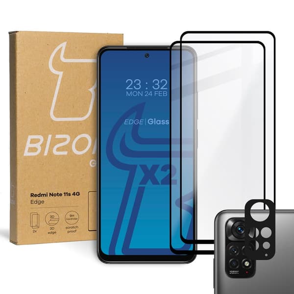 Bizon Glass Edge karkaistusta lasista valmistettu suojalasi - 2 kpl + linssinsuoja, Redmi Note 11s 4G