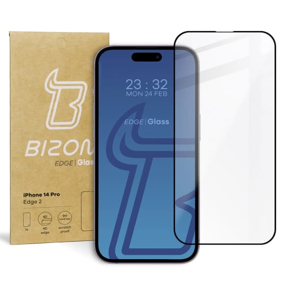 Bizon Glass Edge 2 Härdat Glas för iPhone 14 Pro, Svart