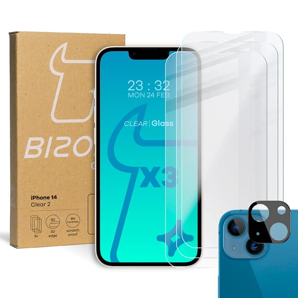 3x Glas + kameraglas BIZON til iPhone 14