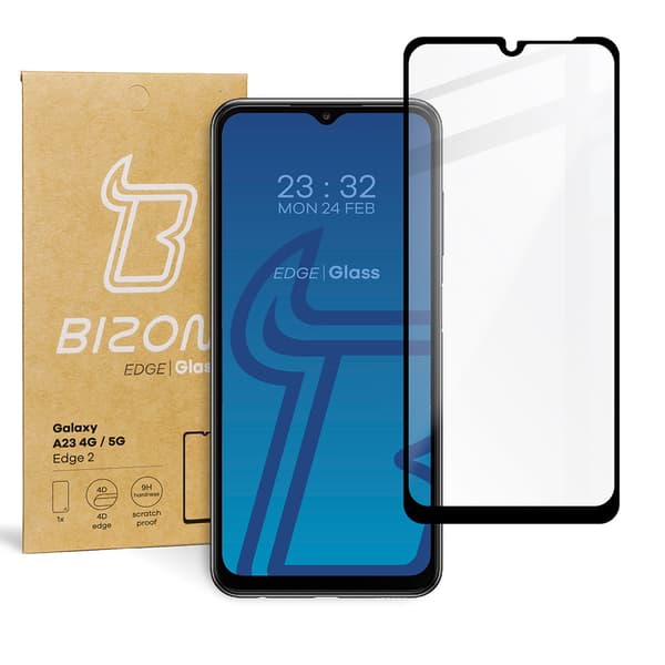 Bizon Glass Edge 2 Härdat Glas för Galaxy A23 5G / 4G, Svart