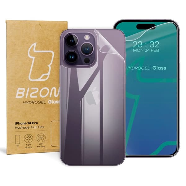 Hydrogelfilm för bak- och framsida Bizon Glass Hydrogel, iPhone 14 Pro