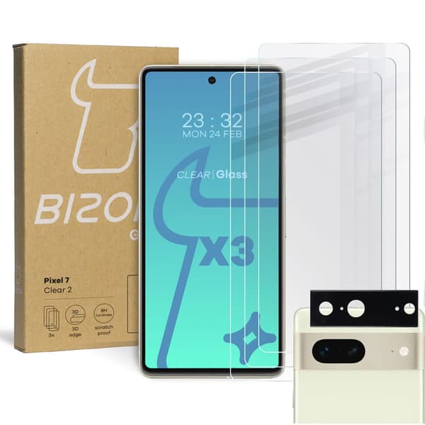 3x Glas + kameralinse BIZON Clear 2 til Google Pixel 7