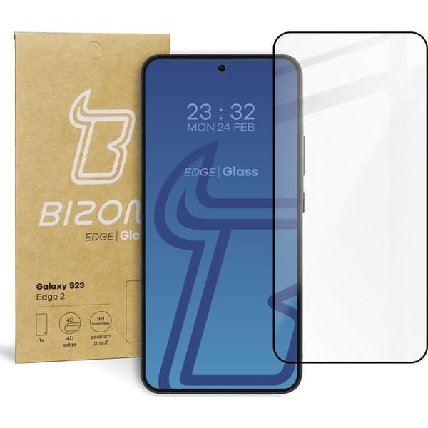 Bizon Glass Edge 2 Hærdet Glas til Galaxy S23, Sort