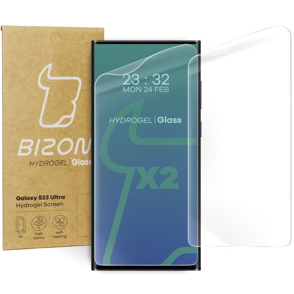 Bizon Glass Hydrogel Skärmskydd för Galaxy S23 Ultra, 2 stycken