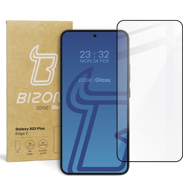Bizon Glass Edge 2 Härdat Glas för Galaxy S23 Plus, Svart