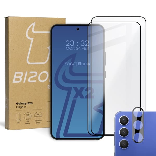 2x Glas + kameraglas BIZON Edge 2 til Galaxy S23