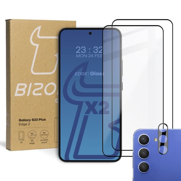 2x Glas + kameraglas BIZON Edge 2 för Galaxy S23 Plus