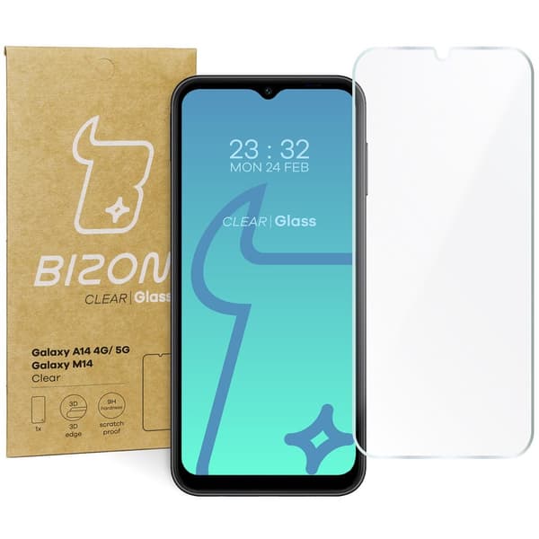 Bizon Glass Clear 2 Härdat Glas för Galaxy A14 4G/5G, M14