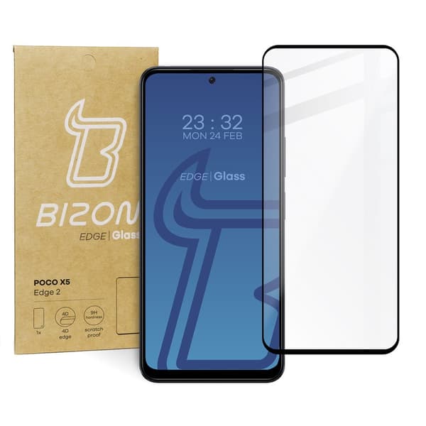 Bizon Glass Edge 2 Härdat Glas för Xiaomi Poco X5, Redmi Note 12 4G/5G, Svart