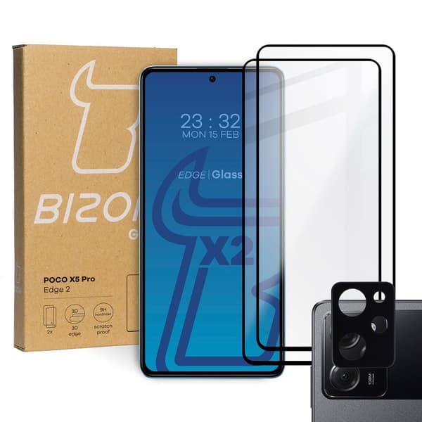 2x Glas + kameraglas BIZON Edge 2 för Poco X5 Pro