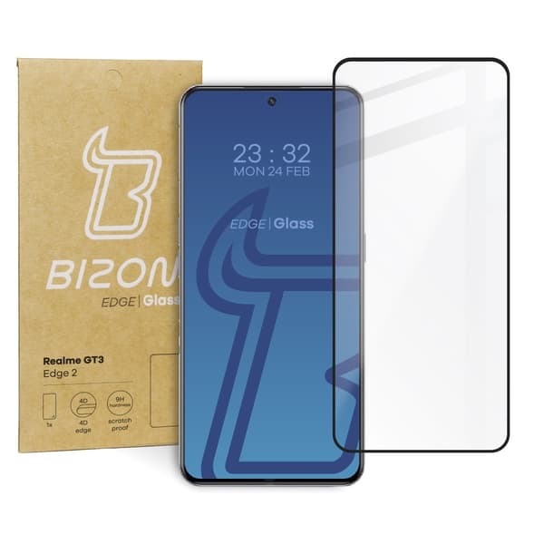 Bizon Glass Edge 2 karkaistu lasi Realme GT3:lle, musta