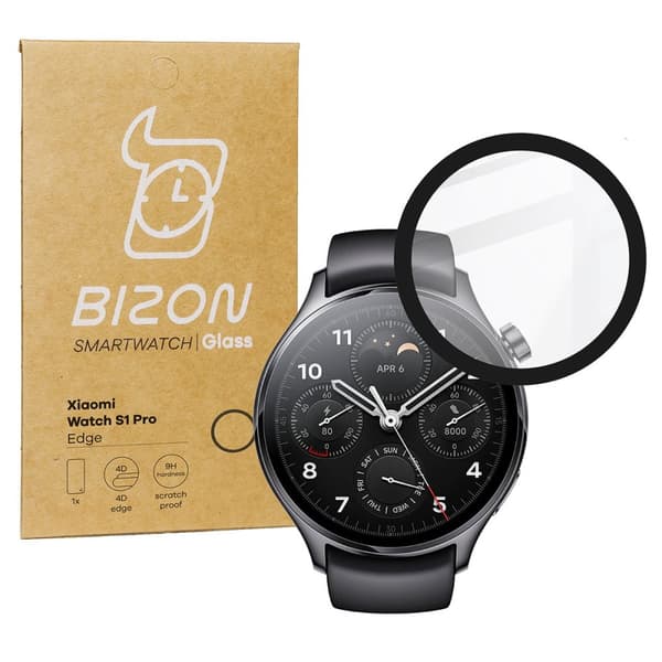 Bizon Glass Watch Edge Hybridglas för Xiaomi Watch S1 Pro, Svart