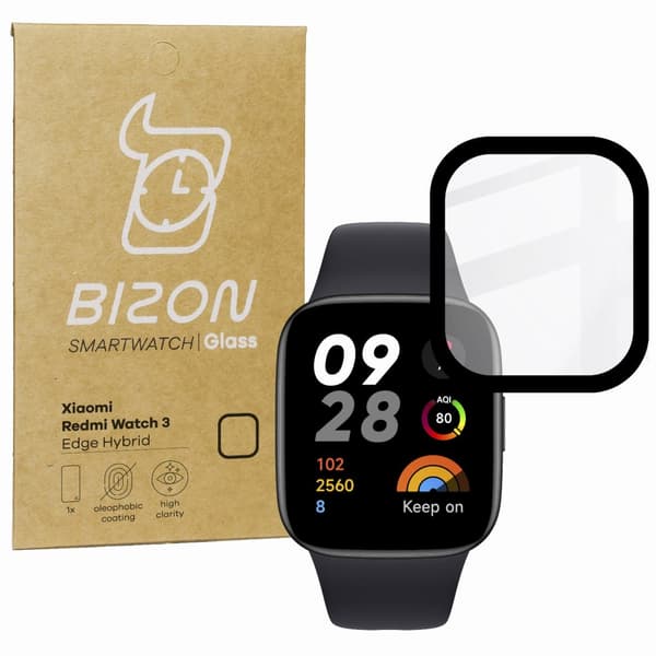 Bizon Glass Watch Edge Hybridglas för Xiaomi Redmi Watch 3, Svart