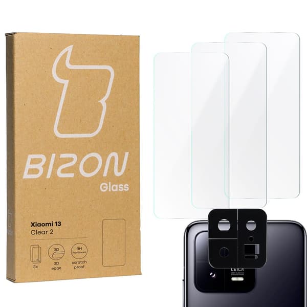 3x Glas + kameralins BIZON Clear 2 för Xiaomi 13