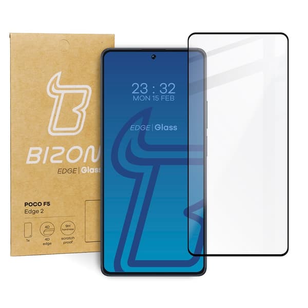 Bizon Glass Edge 2 Härdat Glas för POCO F5, Svart