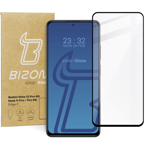 Bizon Glass Edge 2 Härdat Glas för Xiaomi Redmi Note 12 Pro 4G/11 Pro 4G/5G, Svart