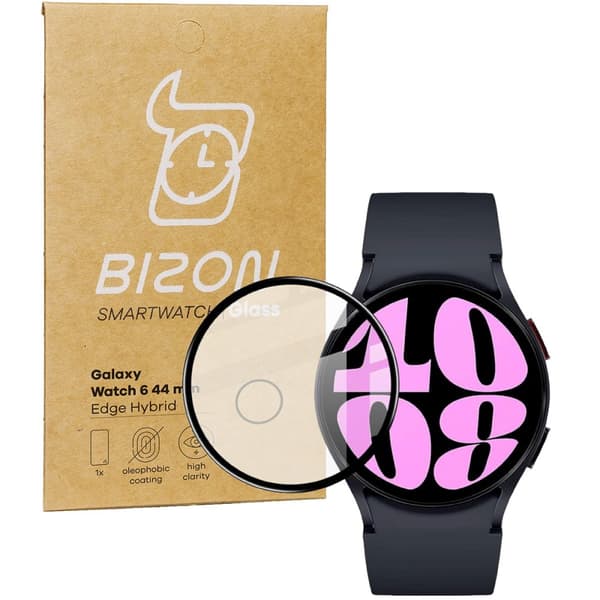 Bizon Glass Watch Edge Hybrid Galaxy Watch 6:lle (44 mm), musta