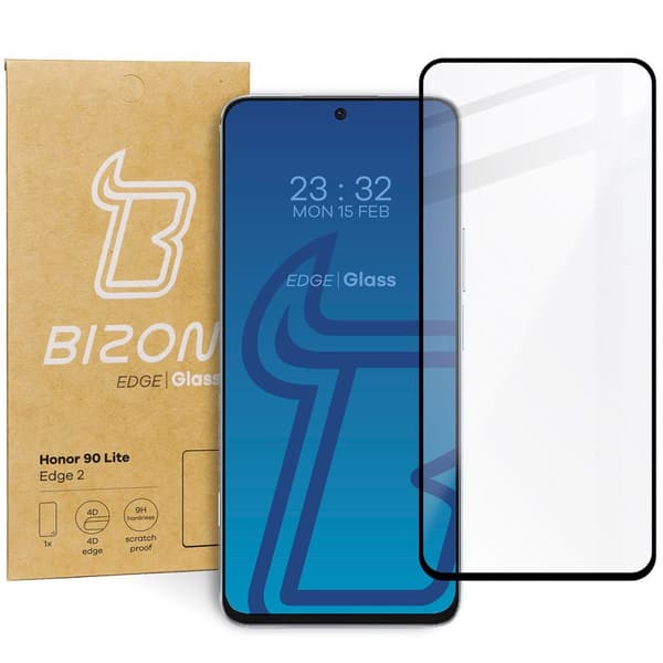 Bizon Glass Edge 2 Härdat Glas för Honor 90 Lite, Svart