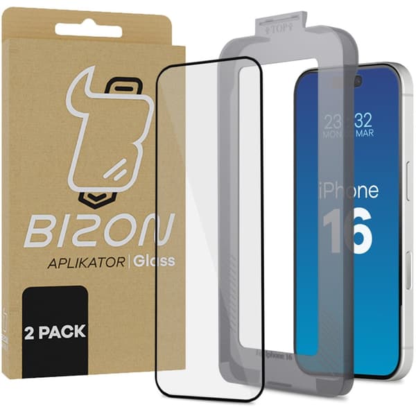 Härdat glas med ram för enkel applicering Bizon Glass Applicator för iPhone 16, 2 st