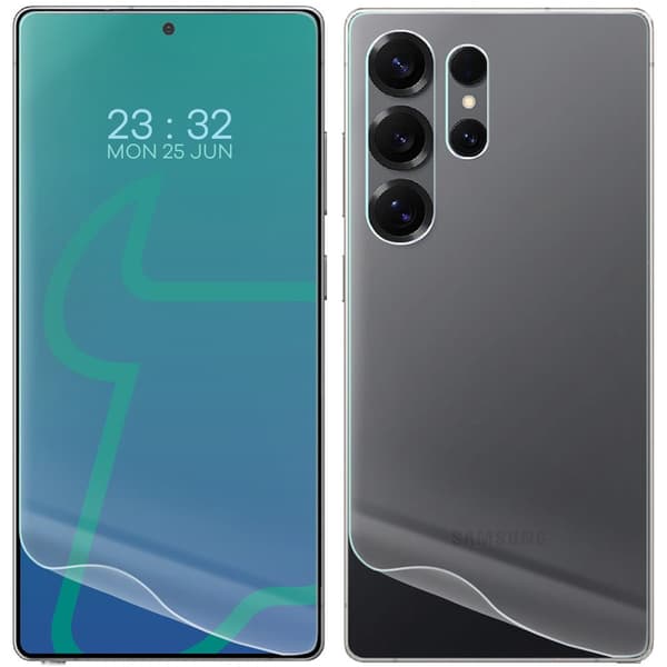 Bizon Glass Hydrogel Pack för Galaxy S25 Ultra baksida och framsida