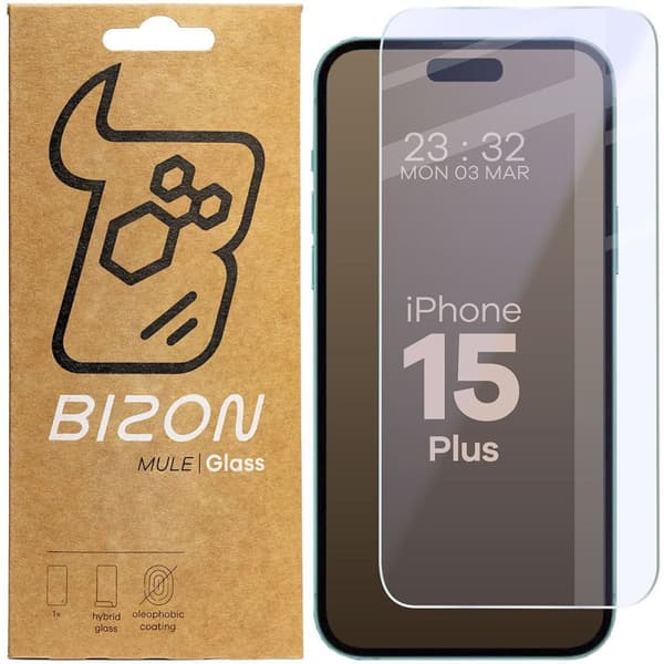 Bizon Glass Mule joustava hybridilasi iPhone 15 Plussalle