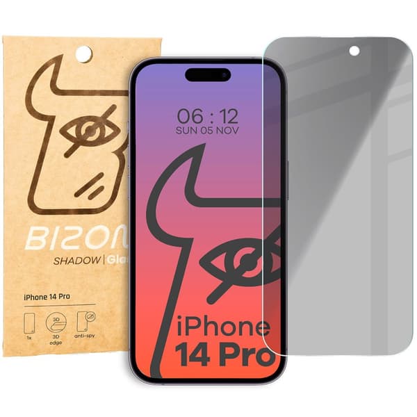 Bizon Glass Clear Shadow Privacy Hærdet Glas til iPhone 14 Pro, Tonet