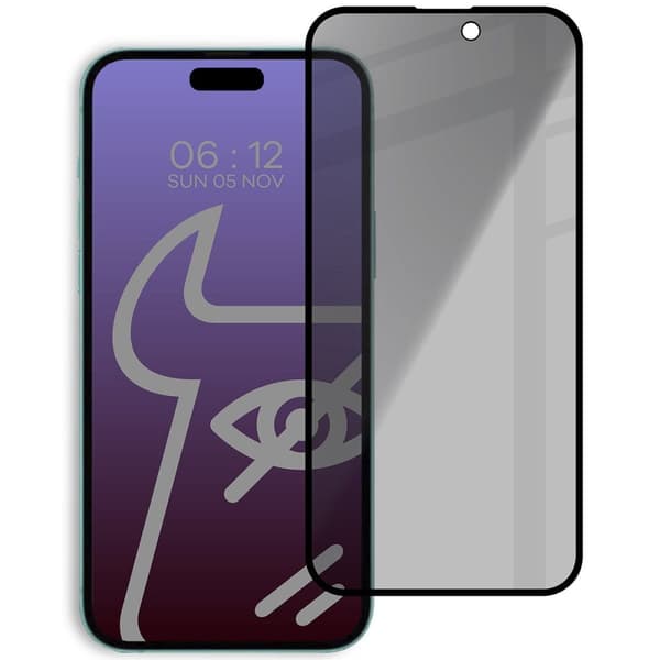 Bizon Glass Edge Shadow Privacy Hærdet Glas til iPhone 15 Plus, Røget med Sort Ramme
