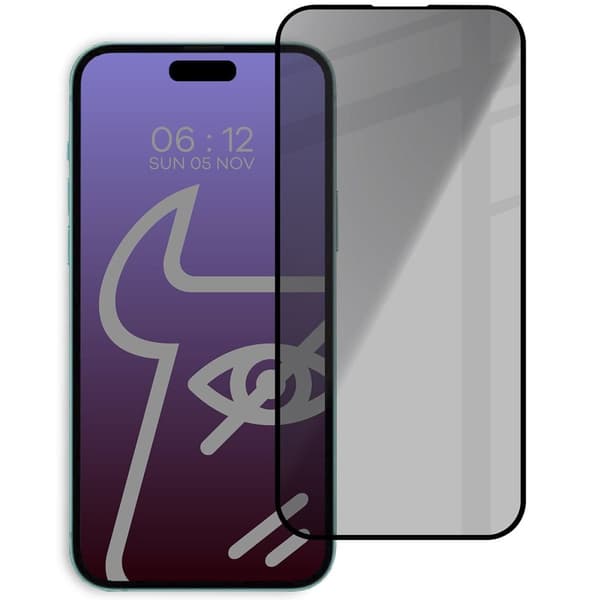 Bizon Glass Edge Shadow Privacy Härdat Glas för iPhone 15 Pro, Rökt med Svart Ram