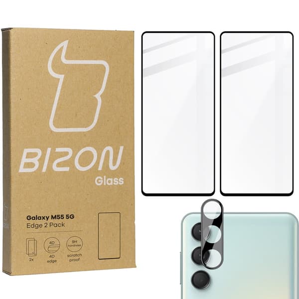 2x Glas + Kameraglas BIZON Edge 2-pack för Galaxy M55 5G