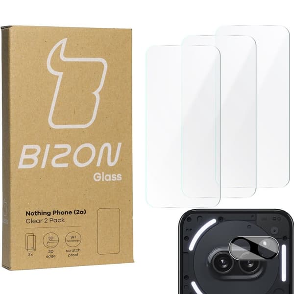 3x Glas + kameralins BIZON Clear 2-pack för Nothing Phone (2a)