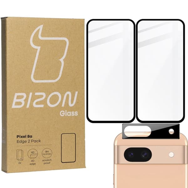 2x Glas + Kameraglas BIZON Edge 2-pack för Google Pixel 8a
