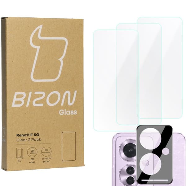 3x Glas + Kameraglas BIZON Clear 2-pack för Oppo Reno11 F 5G