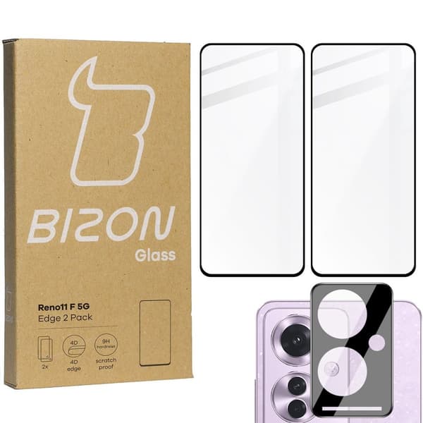 2x Glas + Kameraglas BIZON Edge 2-pack för Oppo Reno11 F 5G
