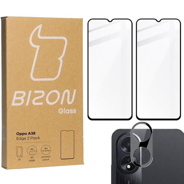 2x Glas + Kameraglas BIZON Edge 2-pak til Oppo A38 4G