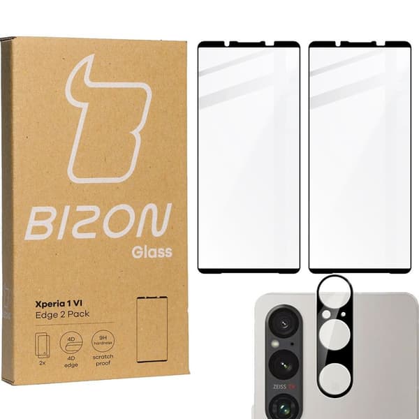 2x Lasi + Kameralasi BIZON Edge 2 Pakkaus Sony Xperia 1 VI:lle