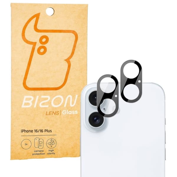 Bizon Glass -linssi iPhone 16 / 16 Plus -puhelimelle, 2 kpl