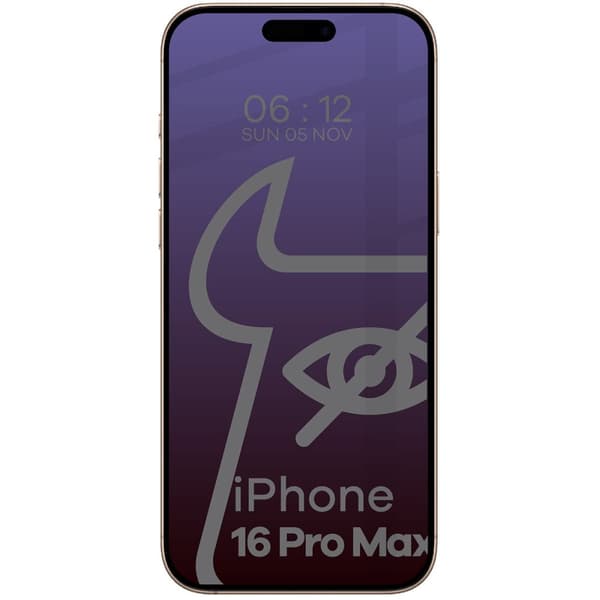 Bizon Glass Edge Shadow Privacy -karkaistusta panssarilasista iPhone 16 Pro Maxille, savunharmaa ja mustalla kehyksellä