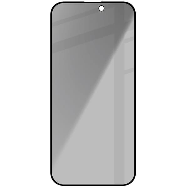 Bizon Glass Edge Shadow Privacy -karkaistusta panssarilasista iPhone 16 Pro Maxille, savunharmaa ja mustalla kehyksellä
